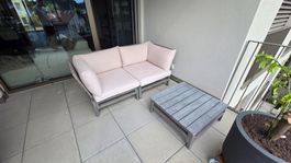 Balkonset Polster grau 2er Sofa Tisch