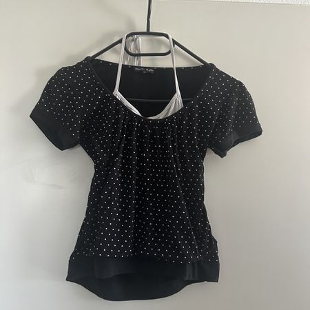 VINTAGE Y2K BLACK TOP WITH WHITE DOTS M