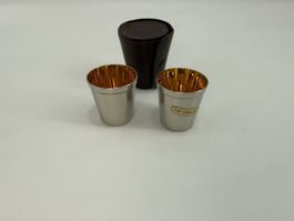 Edle Schnapsbecher, echt vergoldet, mit Lederetui, Top!