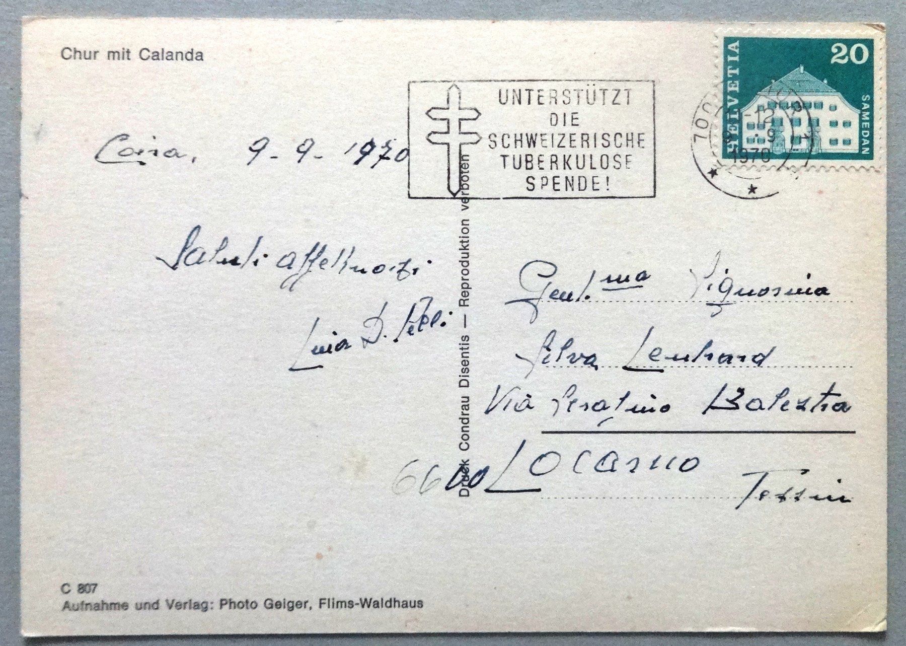 Cartoline postali: Chur mit Calenda – Usato da Fétigny venduto da Billy2miny 1