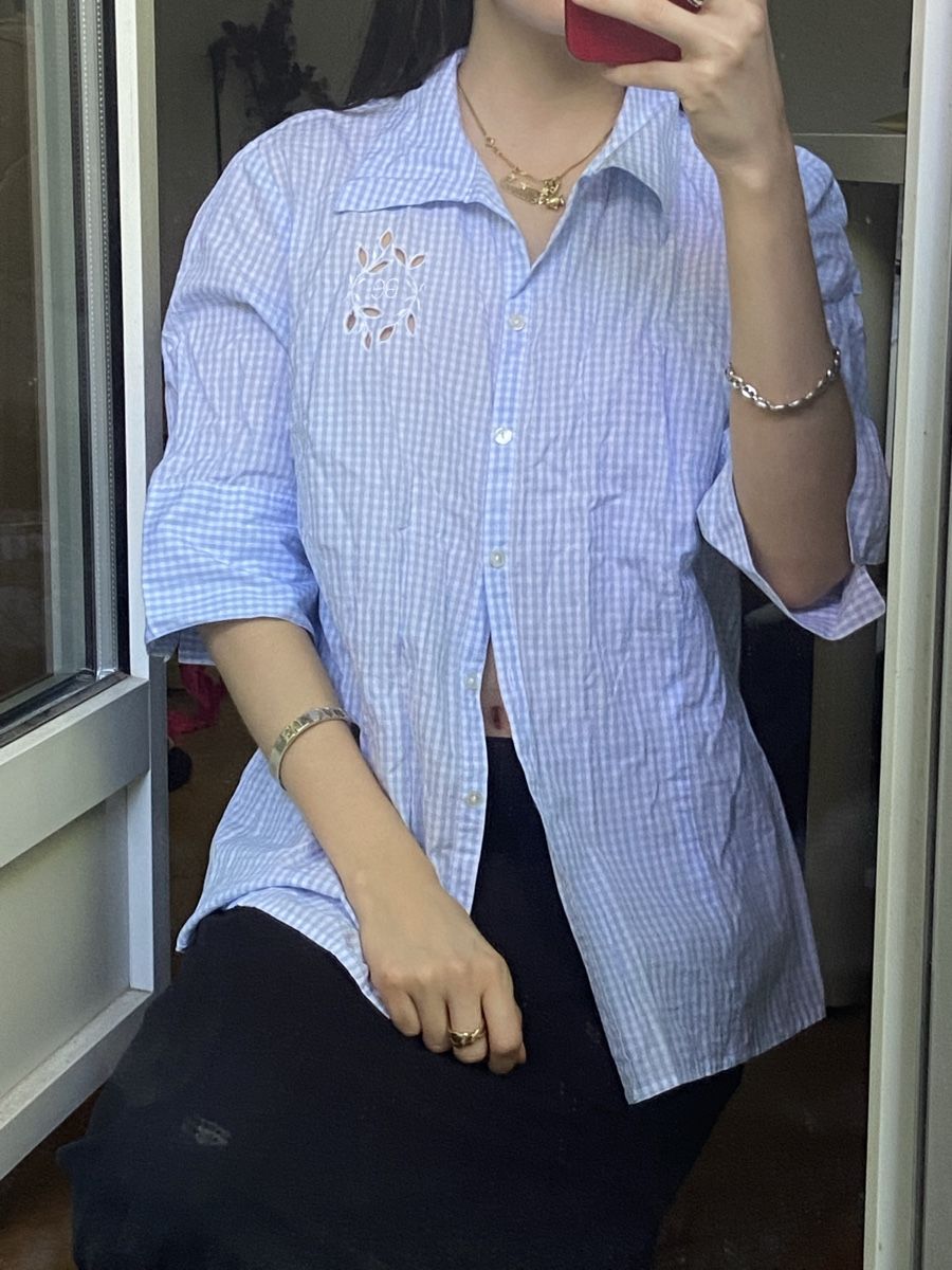 Camicette: Hellblaues Hemd mit Muster, Grösse S/M - Sommer Look! – Nuovo (secondo la descrizione) da Zürich venduto da cas_x6pw 1