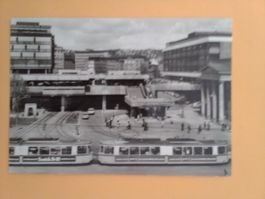 Stuttgart Strassenbahn alte Autos s/w Karte