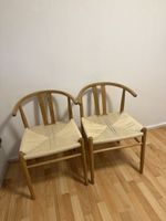 2 Esszimmerstühle Eiche Holz mit Schnur Sitzfläche natur