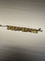 Boho Armband Stoff Gelb Gold Charms Perlen Vintage