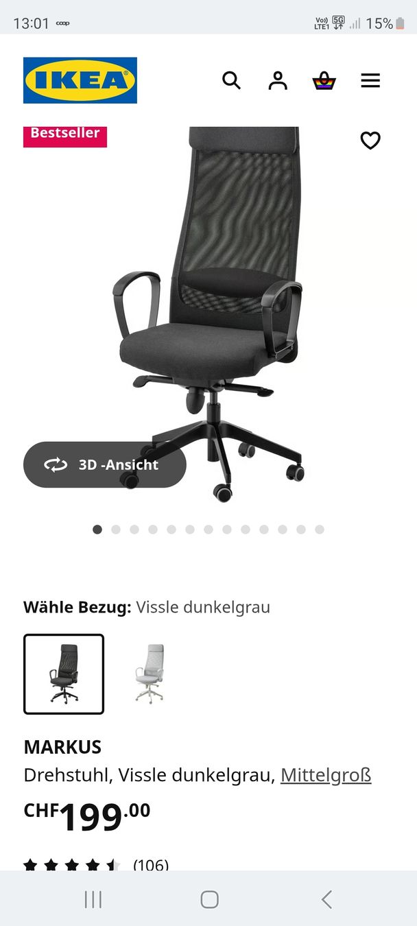 Ikea Sedie: Ikea Markus Bürostuhl - Dunkelgrau Vissle – Usato da Perlen venduto da Safari_23 1
