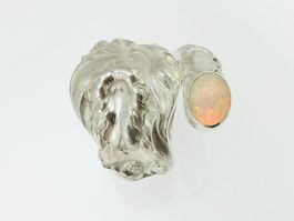 Grosser massiver Jugendstil Silberring mit farbenem Opal