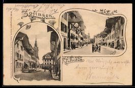 AK Zofingen, Straßenpartien in der Unterstadt mit Brunnen un