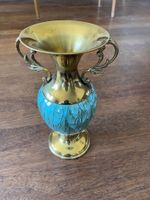 Vintage Delftware Vase Porzellan handbemalt Messing, ca 1960
