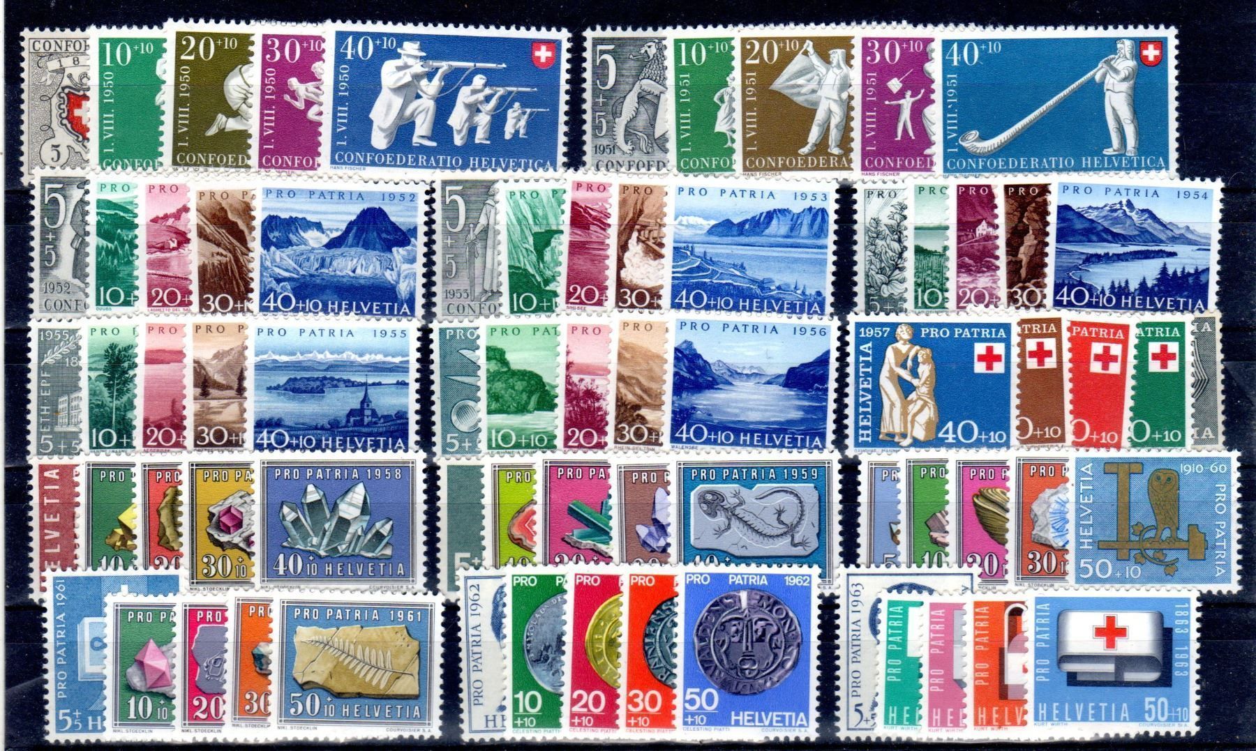 Alle Briefmarken: Pro Patria 1950-1963 ** Kat: 215.50 CHF – Neu (gemäss Beschreibung) aus Remetschwil von Hofiii