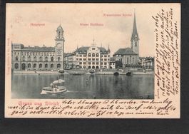 AK- ZH ,Post,Stadthaus,Fraumünster 1901