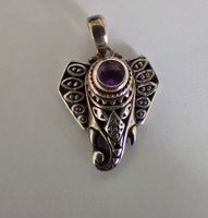 ANHÄNGER ELEFANT KOPF SILBER 925 MIT AMETHYST