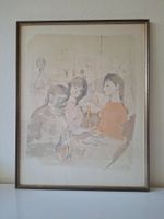 orig. Lithographie "Kartenspiel im Restaurant" Otto Bachmann