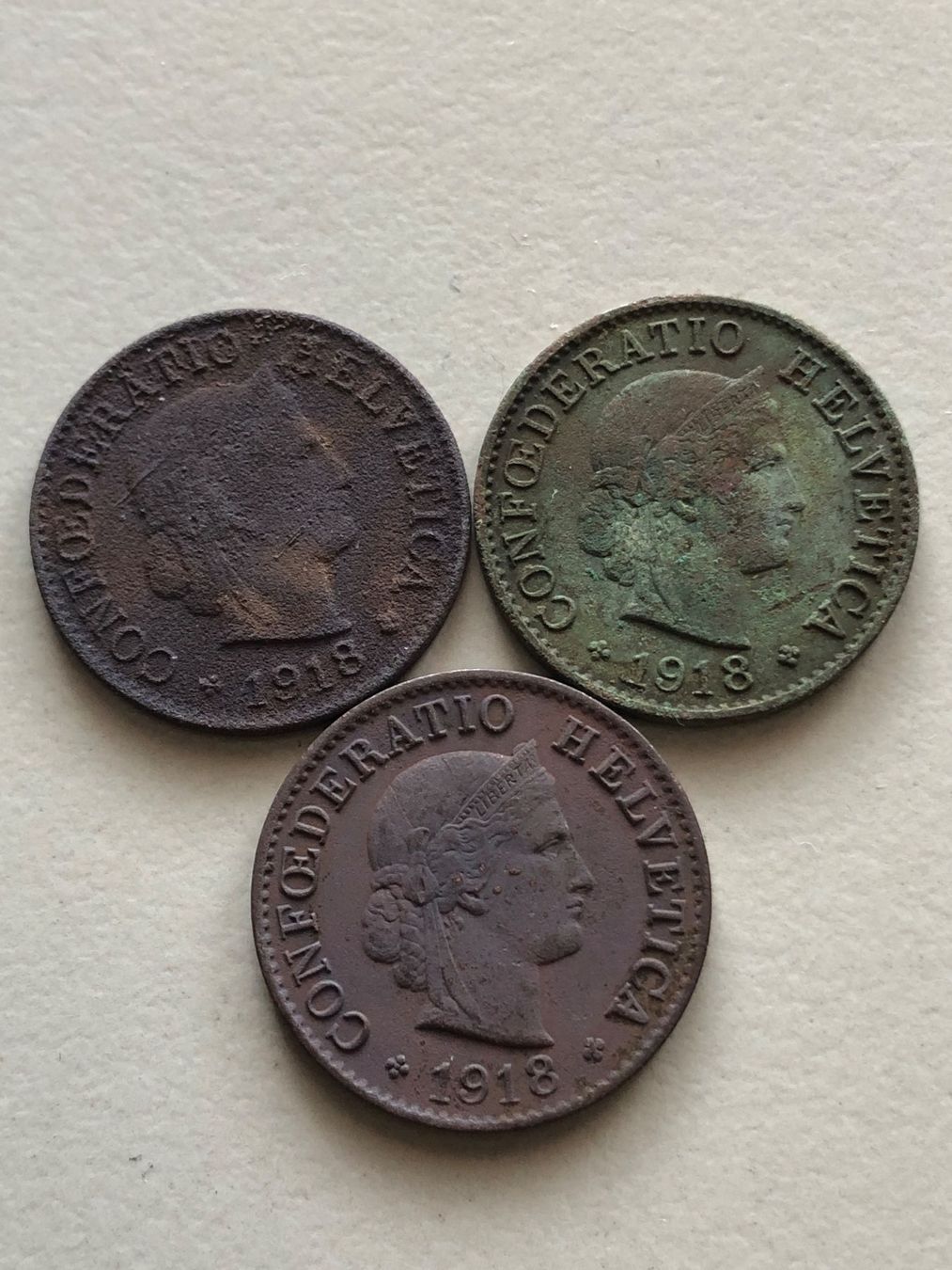 Tutti le monete: Lot mit 3 Stk. 5 Rp. 1918 Messing – Difettoso da Schötz venduto da Odpa