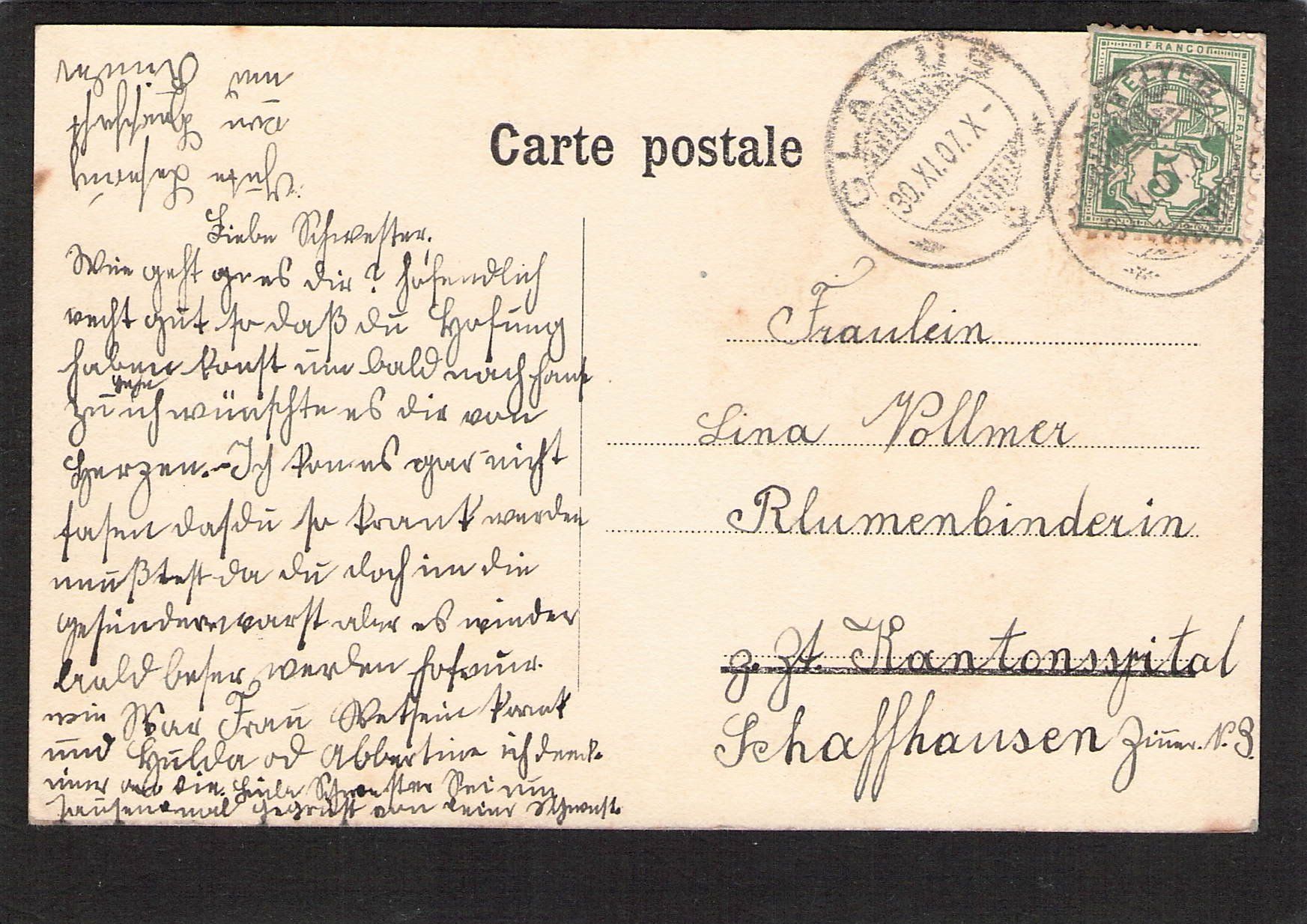 Ansichtskarten: #Glarus gegen Osten , gel. 1907 – Gebraucht aus Reichenburg von Pipo-67 1