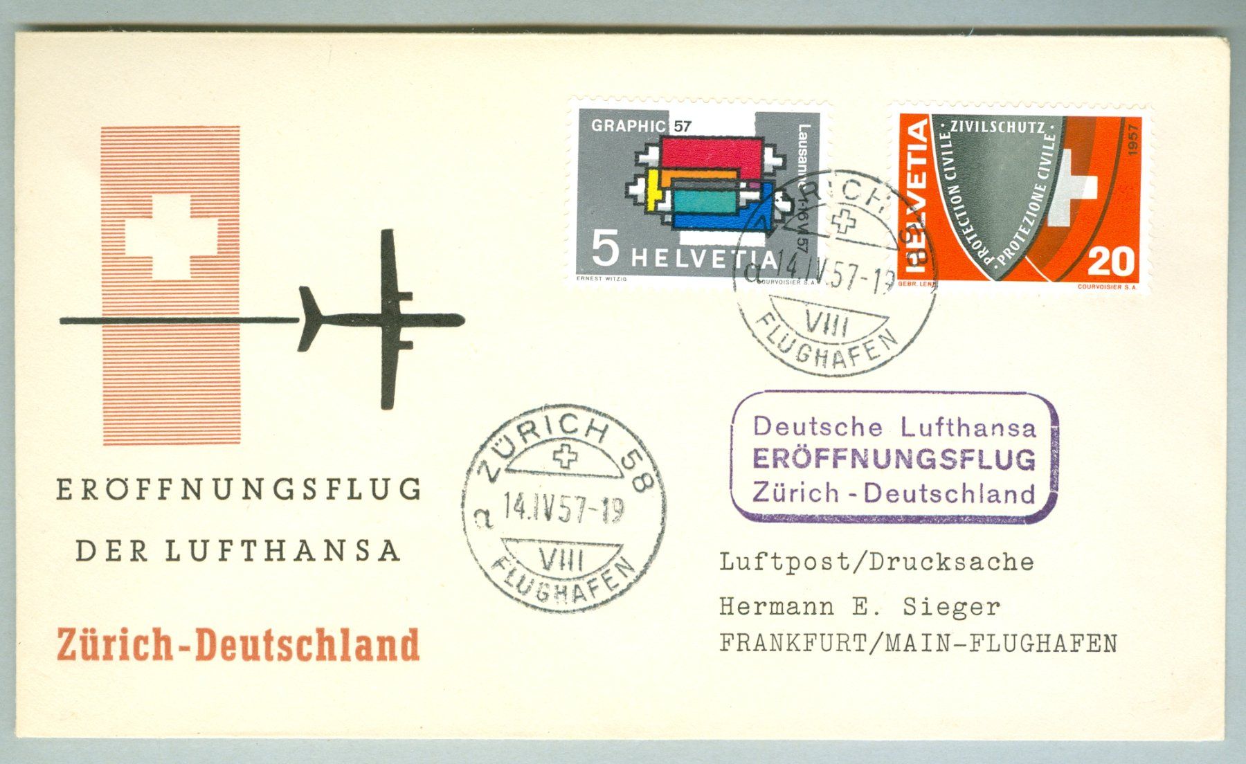 Tutti i francobolli: 1957 Schweiz Flugpost RF – Usato da Zürich venduto da yago-rot