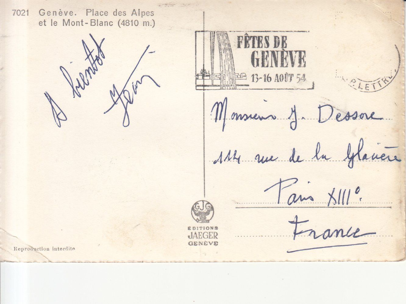 Cartoline postali: Genève 1954 – Usato da Bürglen TG venduto da StampGraf 1