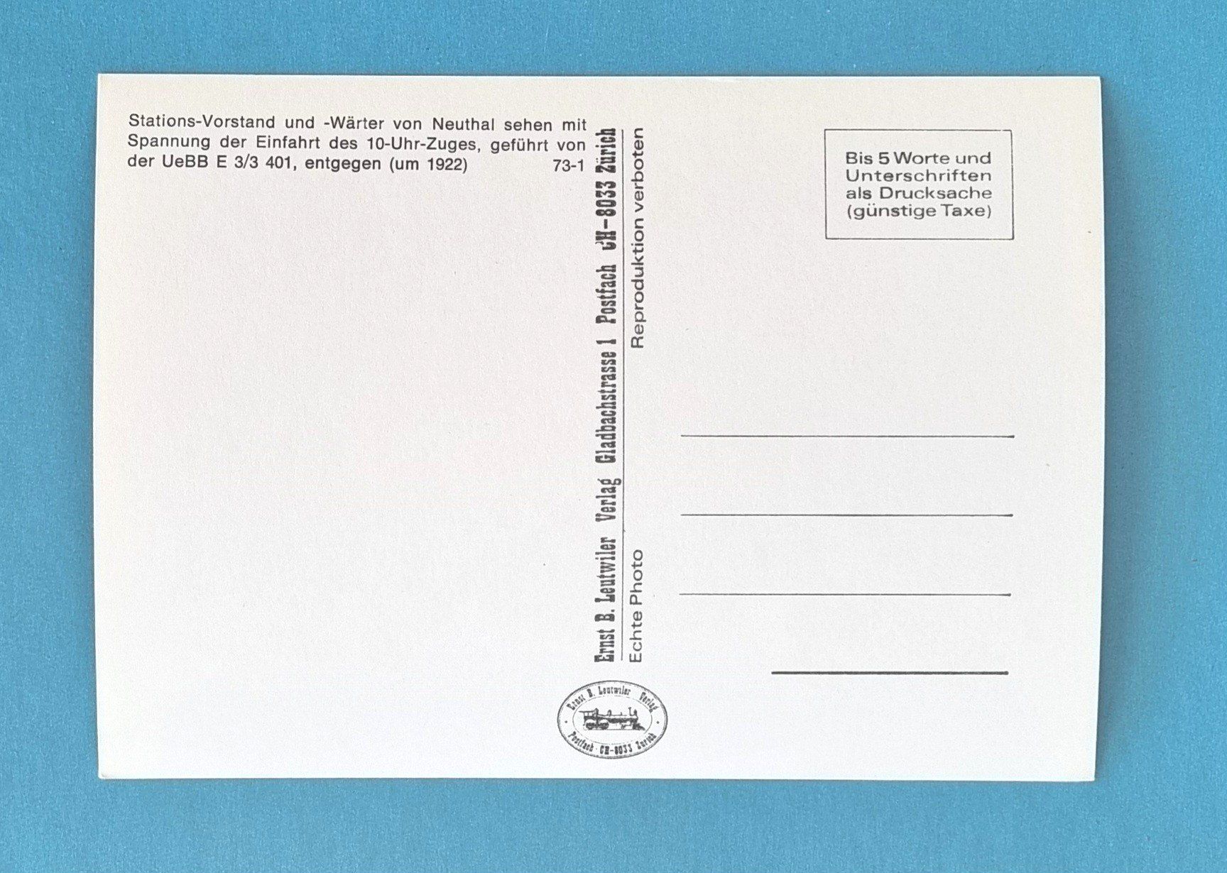 Cartoline postali: Neuthal - Station - Einfahrt des Dampfzuges - UeBB Bahn – Usato da Rothrist venduto da RROENK 1