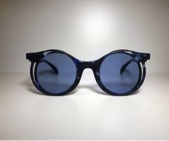 Yohji Yamamoto Sonnenbrille rund, blau/schwarz, Unisex, neu 