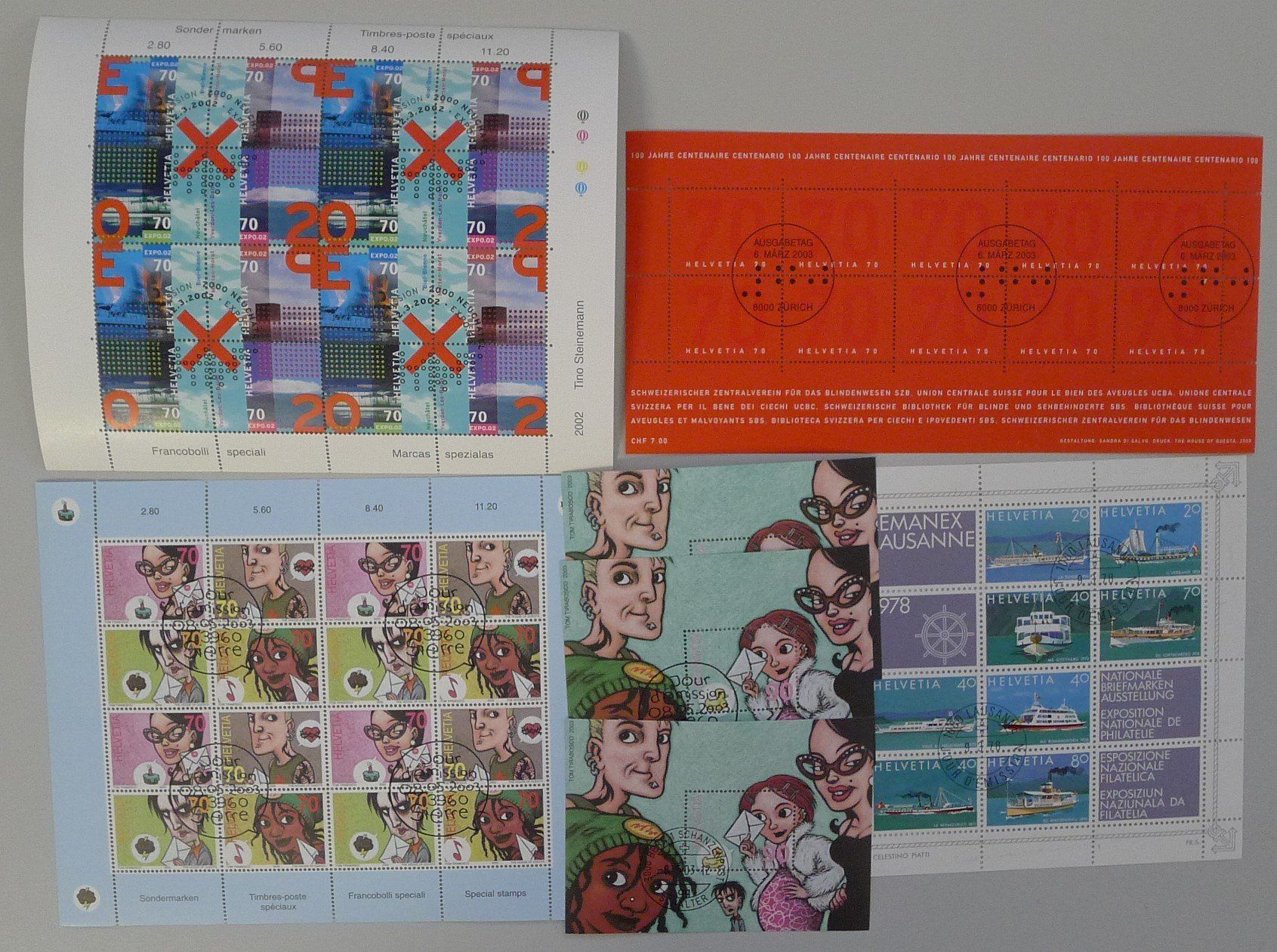 Alle Briefmarken: 1978-2010, SAMMLUNG Bogen + Kleinbogen von 42 Stück, Ersttag – Gebraucht aus Sursee von Luzernerraute 3