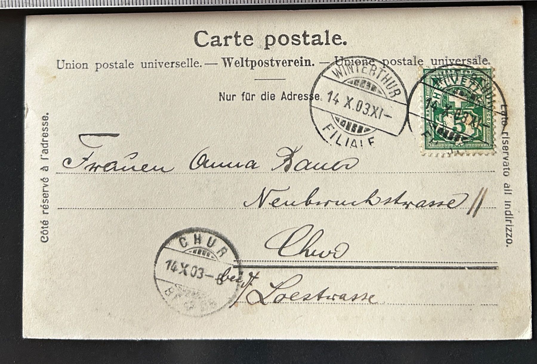 Ansichtskarten: AK Winterthur Schwalmenackerstrasse 1903 – Gebraucht aus Untervaz von buesmig 1