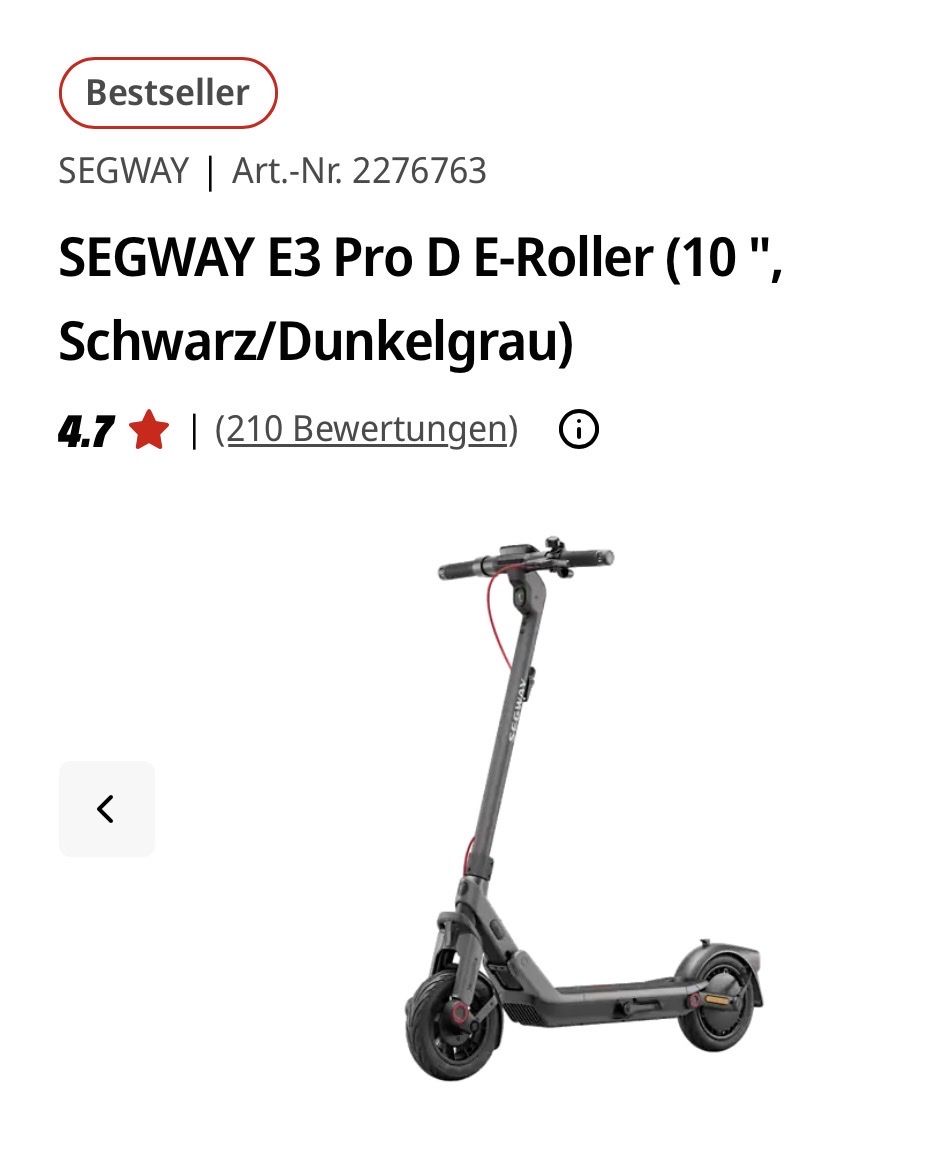 Scooter: SEGWAY E3 Pro D E-Roller 10" Schwarz/Dunkelgrau guter Zustan – Usato da Abtwil SG venduto da Calippo1