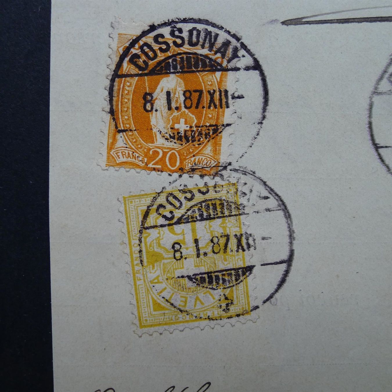 Tutti i francobolli: 1887 Mischfarankatur von COSSONAY – Usato da Dagmersellen venduto da wyss1982 1