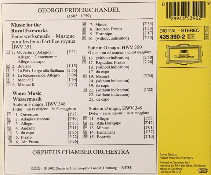 CDs: Händel - Wassermusik / Feuerwerksmusik – Gebraucht aus Grüningen von azulblanco 1