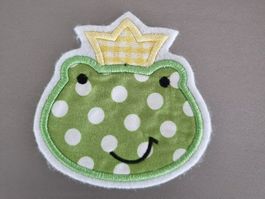Aufnäher Appli Frosch mit Krone Patches Handarbeit waschbar