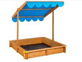 Sandkasten Emilia blau aus Holz mit verstellbarem Dach, pra