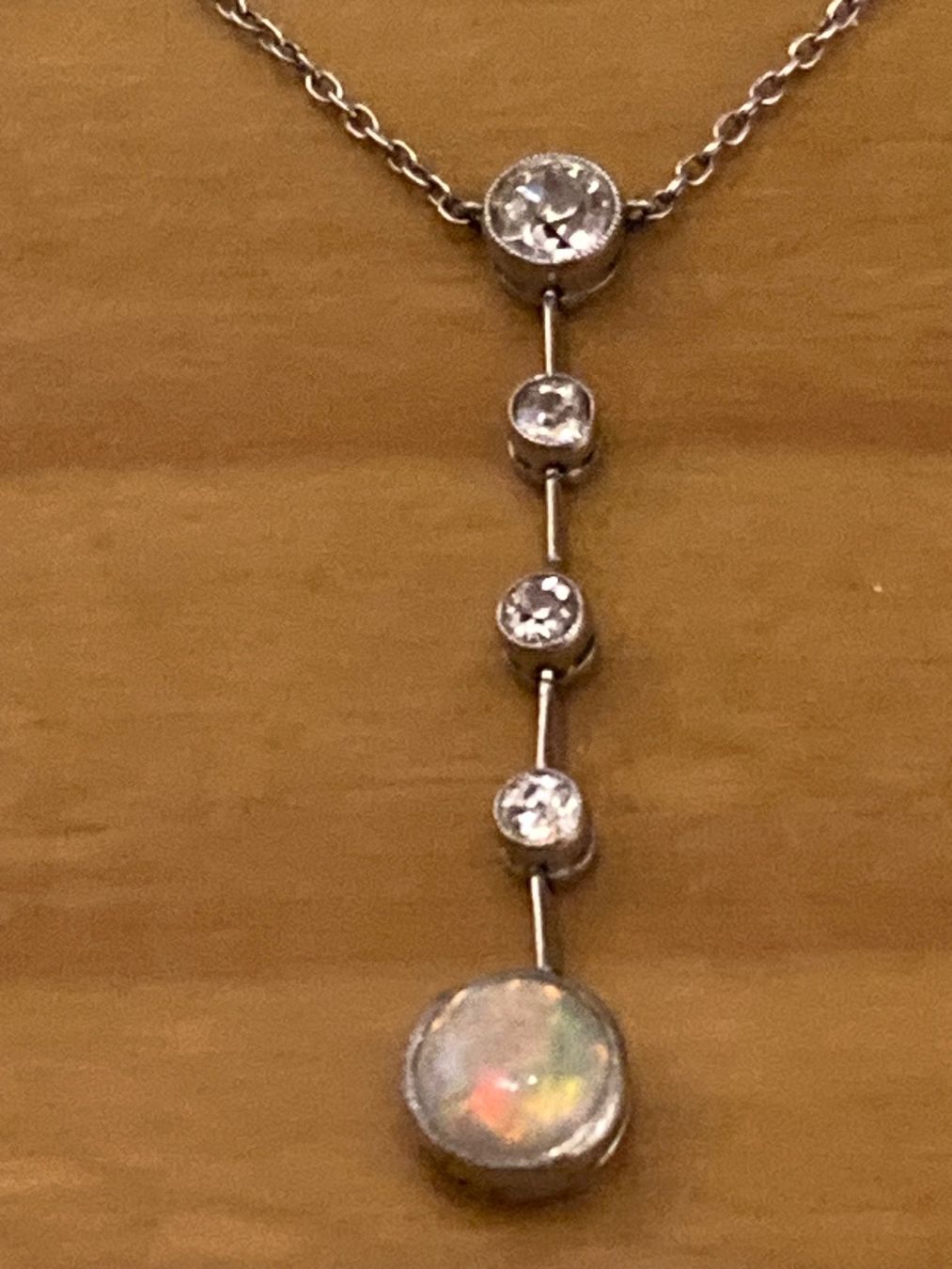 Catenine: Jugendstil Collier Platin mit Diamanten und Opal – Usato da Zuerich venduto da SaTs-43 4