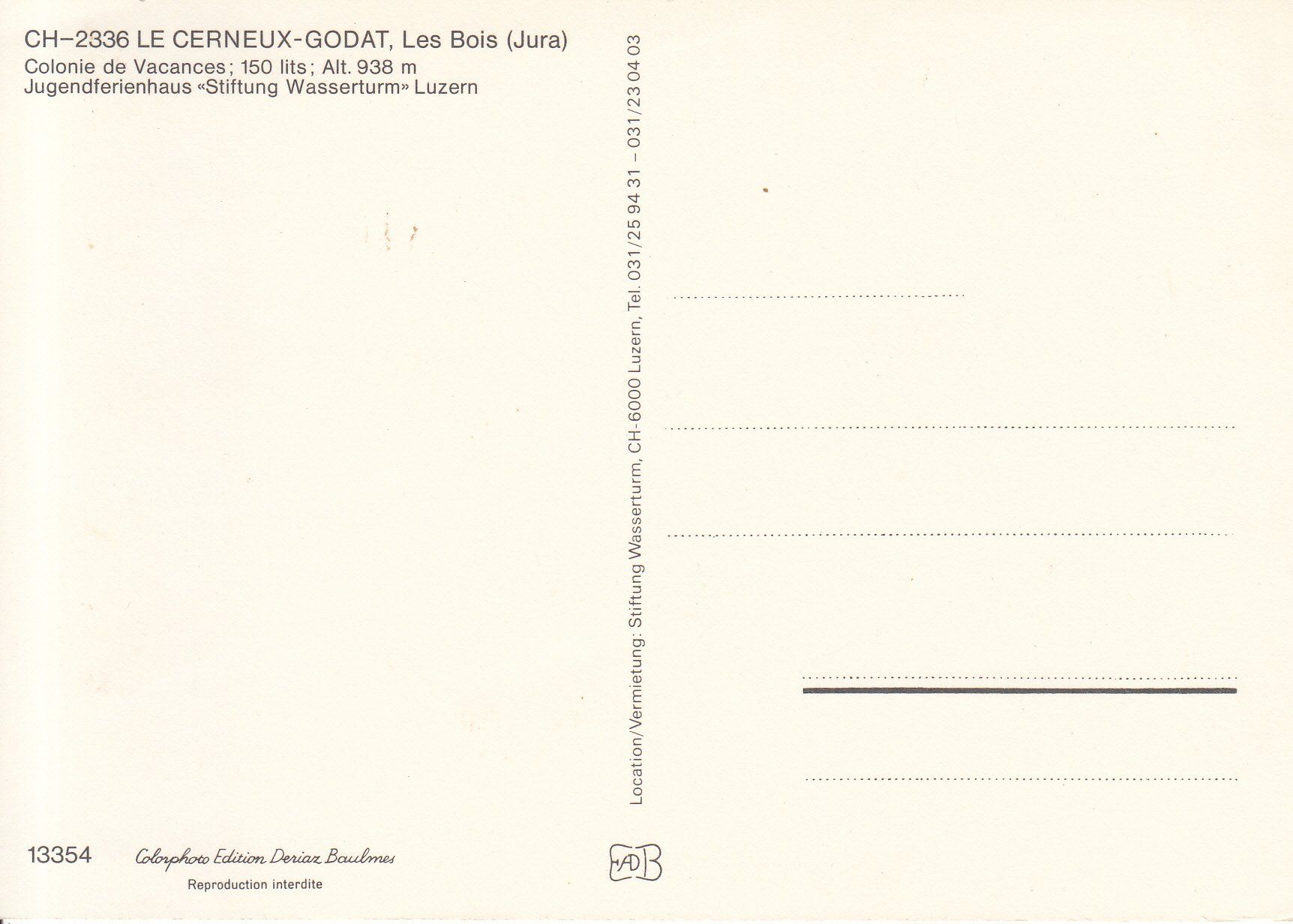Ansichtskarten: Le Cerneux-Godat ca. 1970 – Gebraucht aus Bürglen TG von StampGraf 1