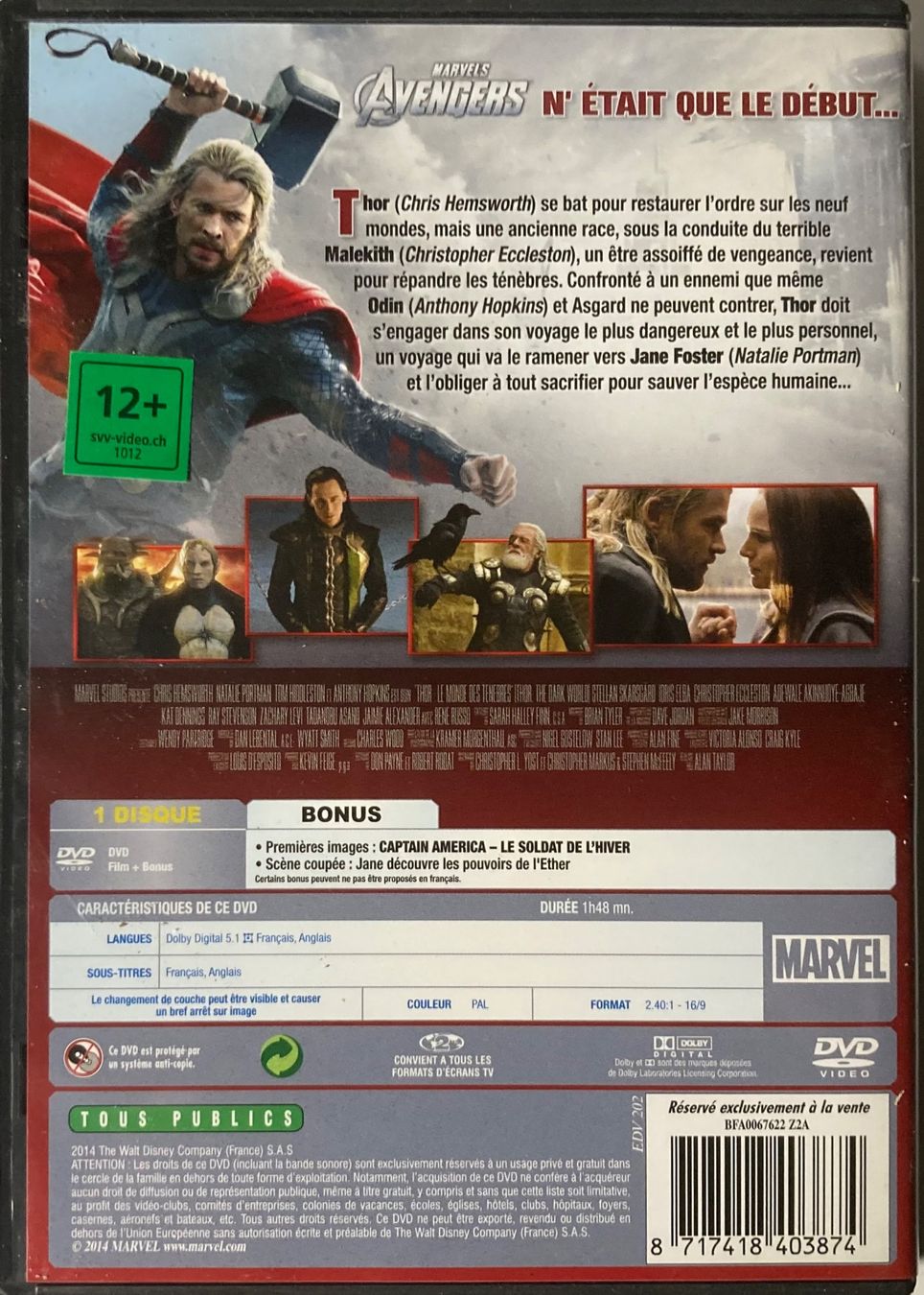 Tutti i DVDs: MARVEL - THOR (LE MONDE DES TÉNÈBRES) – Usato da Poliez-Pittet venduto da Newtown-Records 1