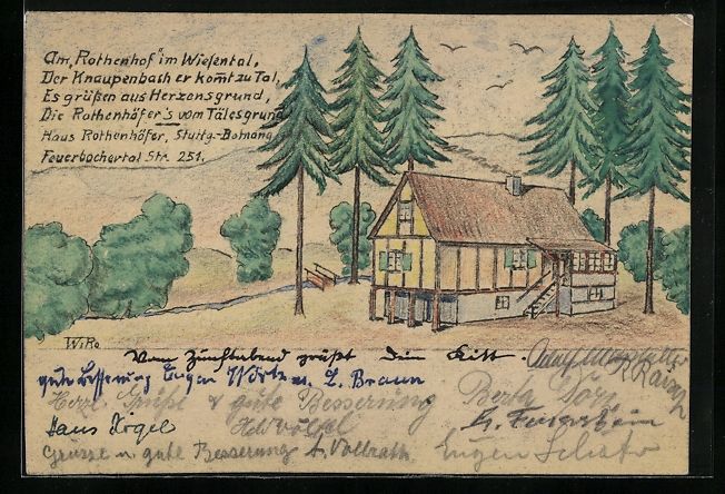 Cartoline postali: Handgemalt: Stuttgart-Botnang, Rothenhof – Usato da Berlin venduto da bartko-reher