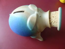 Spardose Keramik blau und beige Grösse L