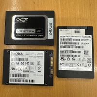 3 SSDs (128GB SanDisk, 240GB SanDisk, 240GB OCZ)