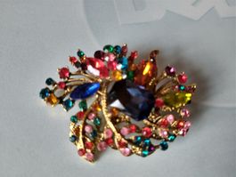 Bunte Brosche mit Schmucksteinen goldfarben neuwertig