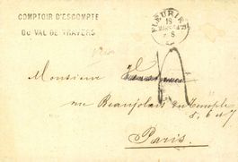 1864, FLEURIER - Paris, Faltbrief mit Inhalt, Briefkopf