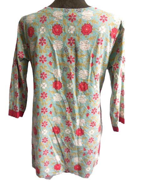 Tuniche: s. Masse ca. Gr. 40 Tunika-Bluse hellblau + Blumen Baumwolle – Usato da Basel venduto da FRAU.ZAUBER.MOND 2