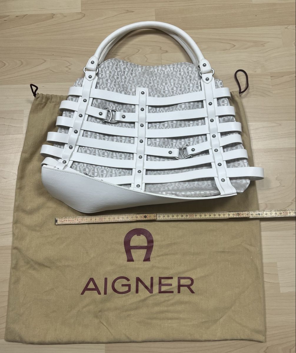 Aigner Borse da donna: Aigner grosse Tasche weiss Leder & Canvas – Usato da Illnau venduto da evelineundamelie