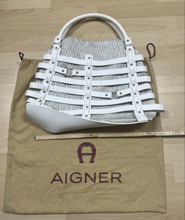 Aigner grosse Tasche weiss Leder & Canvas