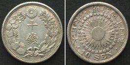 JAPAN 10 Sen J. 44 (1911) MITSUHITO Silber ERHALTUNG! vz+