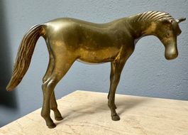 Tolles schweres Messing Pferd Figur 17 cm lang vintage