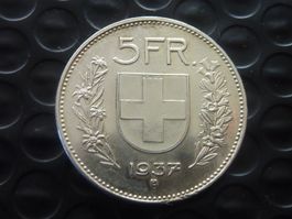 5 Fr.  1937  Auflage 0,64 Mio.  -  Vorzüglich  -