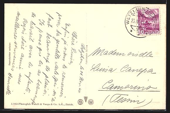 Cartoline postali: AK Wetzikon, Blick aufs Schloss, 1940 – Usato da Berlin venduto da bartko-reher 1