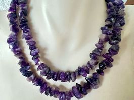 Amethyst Longkette 76cm handgefertigt Unikat intensiv violet