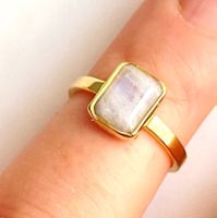 Ring Mondstein 925 Silber gold Klassiker Stapelring weiss 49