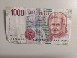 Banknote Italien 1000 Lire 3. Oktober 1990 / Nr. FH 626000 C