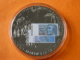 versilberte Medaille PP 50 mm, 20 Frankennote  1979