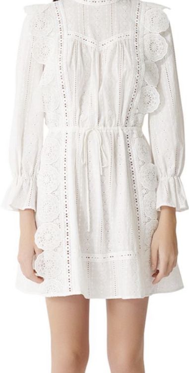 Robe Cocktail Maje Blanc - Taille L - Style Fit & Flare à Pois Et Broderie Anglaise - Neuve Avec étiquette