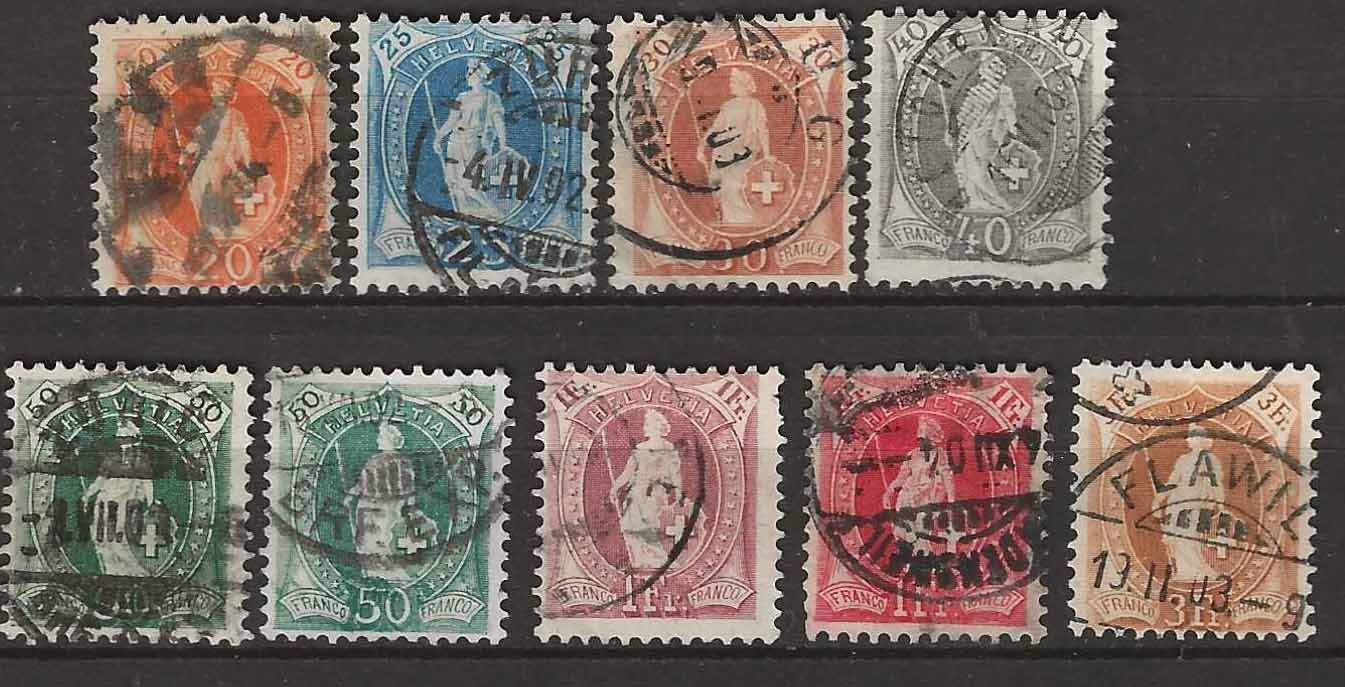 Tutti i francobolli: CH066e - Helvetie debout 66e-71e obl. – Usato da Trélex venduto da Phil_Albert